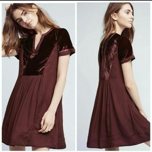 Anthropologie Maeve Velvet Bib Tunic Dress